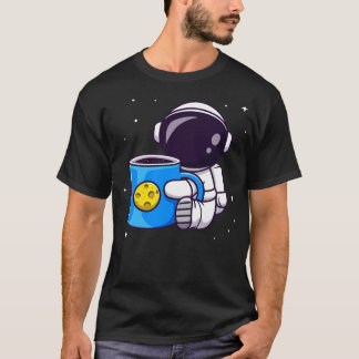 Cute Astronaut Holding Kopp Coffee Space Tecknad T Shirt