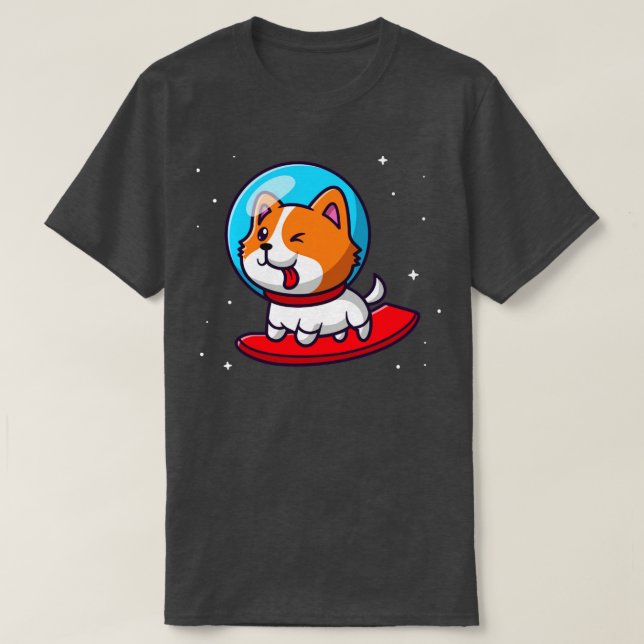 Cute astronaut Hund Surfing in Space Tecknad T Shirt (Design framsida)