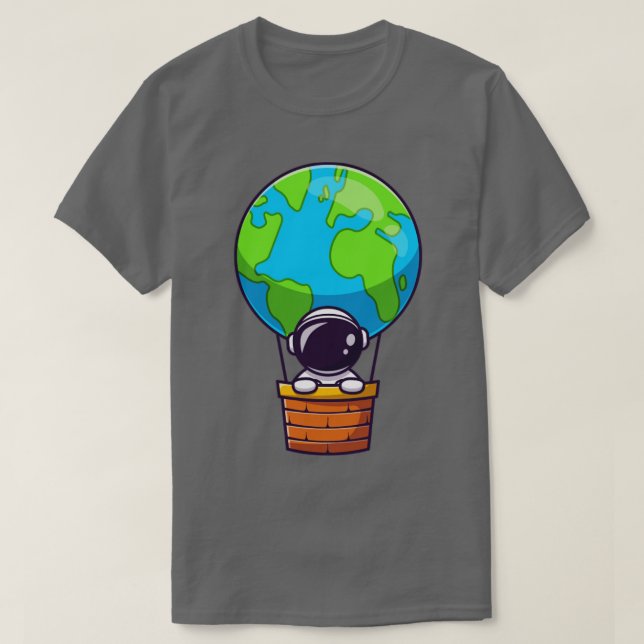 Cute Astronaut i Luftballong Jord T Shirt (Design framsida)