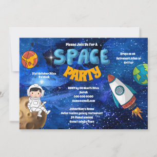 Cute astronaut i rymden med raketplaneter för frak inbjudningar