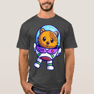 Cute Astronaut-katt Flytande på rymd-Tecknad T Shirt