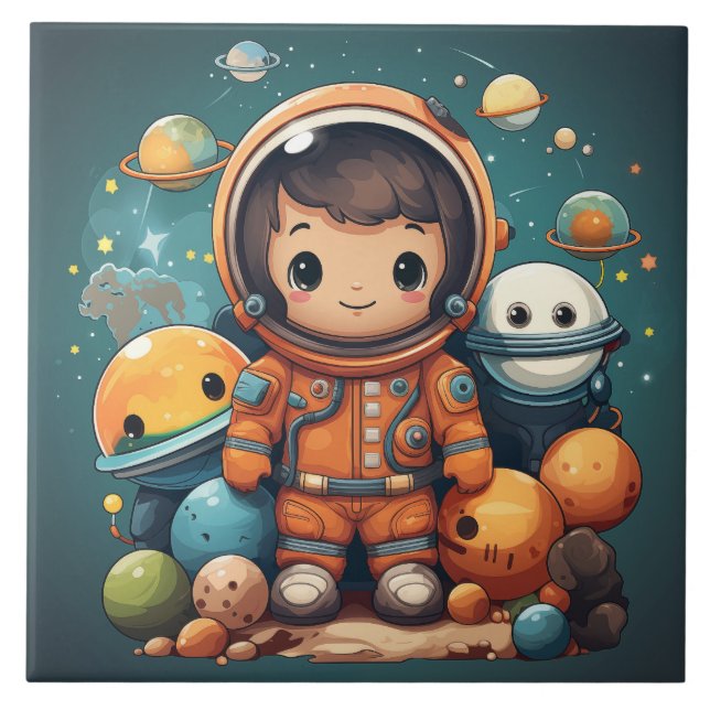 Cute astronaut keramisk panel kakelplatta (Framsidan)