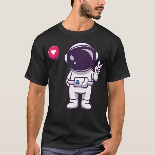 Cute Astronaut med hand och fred T Shirt (Framsida)