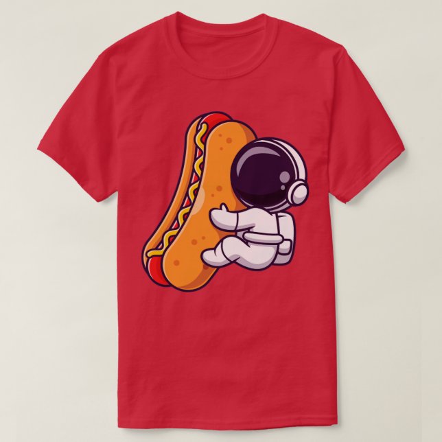 Cute Astronaut med Hett Hund Tecknad1 T Shirt (Design framsida)