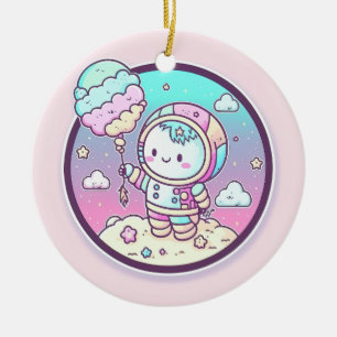 Cute Astronaut med Ice Cream Baloon på Måne Julgransprydnad Keramik
