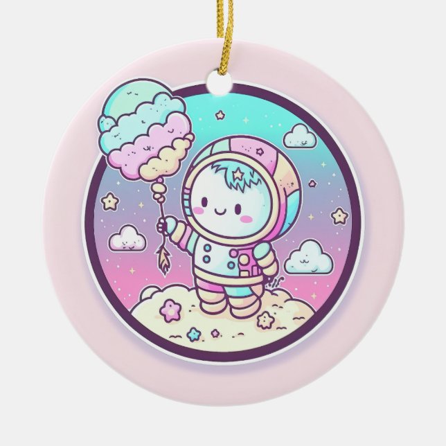 Cute Astronaut med Ice Cream Baloon på Måne | Julgransprydnad Keramik (Framsidan)
