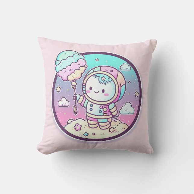 Cute Astronaut med Ice Cream Baloon på Måne | Kudde (Framsida)