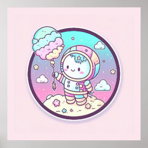 Cute Astronaut med Ice Cream Baloon på Måne Poster