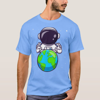 Cute Astronaut med jord i rymden Tecknad T Shirt