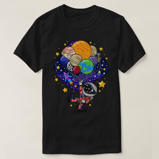 Cute Astronaut Planet Balloon Design T Shirt (Design framsida)