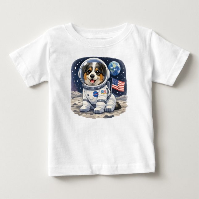 Cute Astronaut Puppy Kids Design – Space Adventure T Shirt (Framsida)