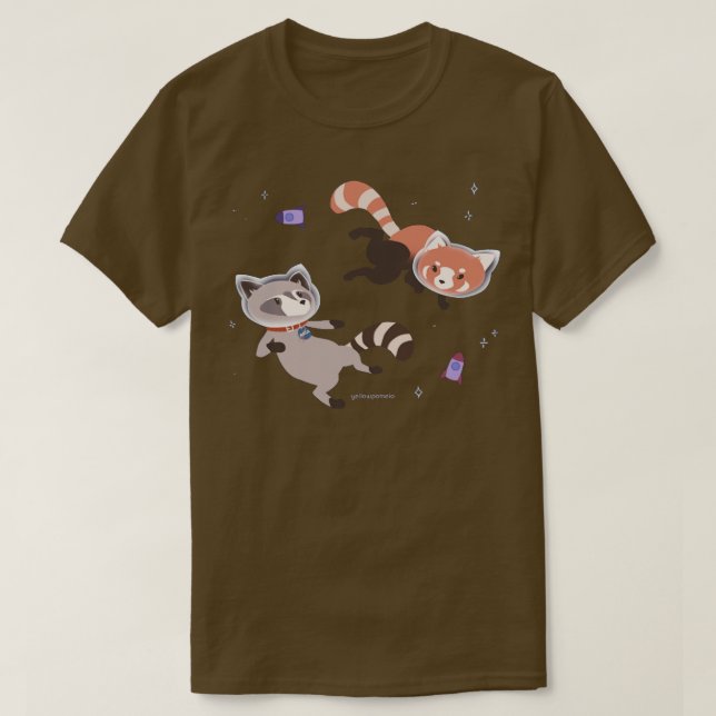 Cute Astronaut Raccoon och Red Panda Rocket Space T Shirt (Design framsida)