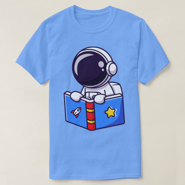 Cute Astronaut Reading Bok T Shirt (Design framsida)