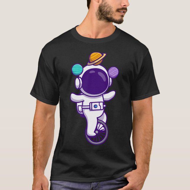 Cute Astronaut Rides Unicle Bike T Shirt (Framsida)