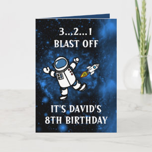Cute Astronaut Rocket Blue Galaxy 8:e födelsedagen Kort