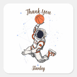 Cute Astronaut Rymden Galaxy Basketball Fyrkantigt Klistermärke