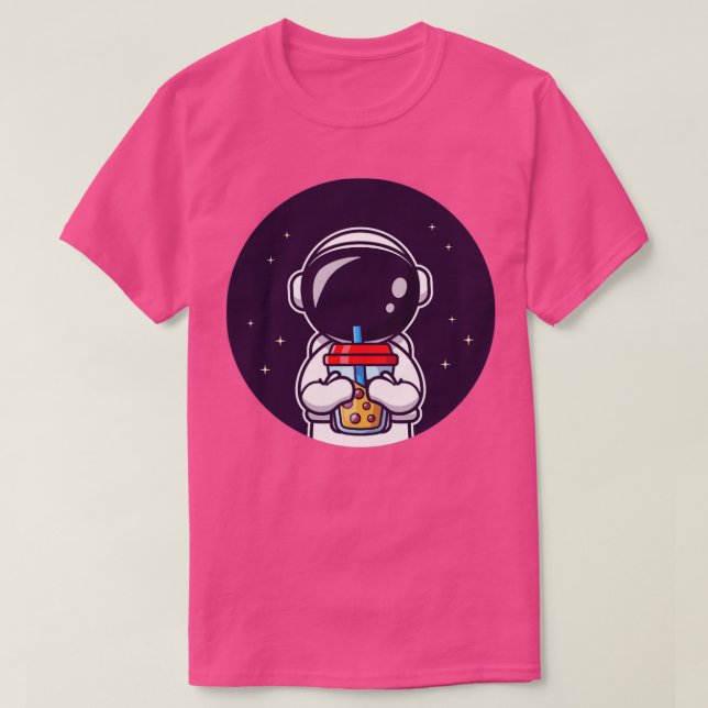 Cute Astronaut Sipping Boba Mjölk Tea T Shirt (Design framsida)