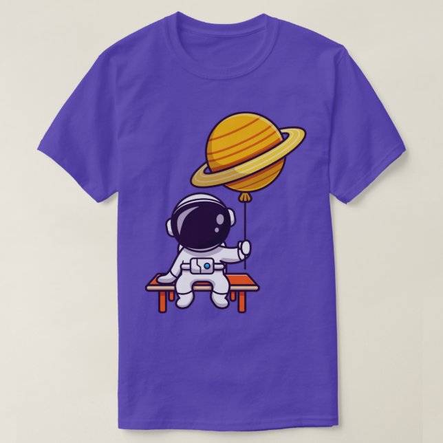 Cute Astronaut Sitta och Holding Planet Balloon T Shirt (Design framsida)