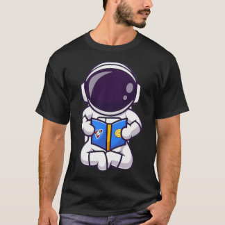 Cute Astronaut Sitta och läsa Bok. T Shirt