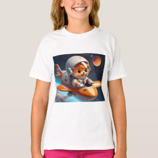 Cute Astronaut som flyger med Flygplan Orange och  T Shirt