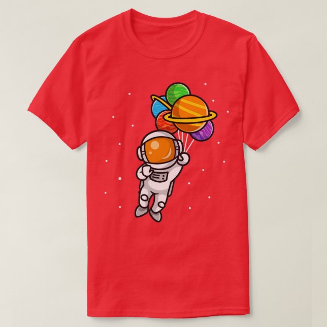 Cute Astronaut som flyger med planetballonger i ry T Shirt (Design framsida)