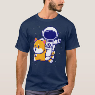 Cute Astronaut som flyger med Shiba Inu Hund i rym T Shirt