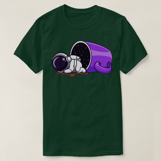 Cute Astronaut som ligger med kaffe Kopp Tecknad T Shirt (Design framsida)