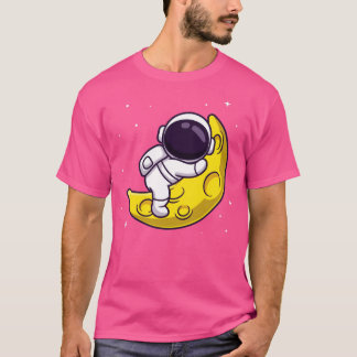 Cute Astronaut som sover på Måne Tecknad 1 T Shirt