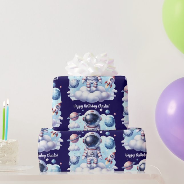 cute astronaut space Birthday Wrapping Paper Presentpapper (Festgåvor)
