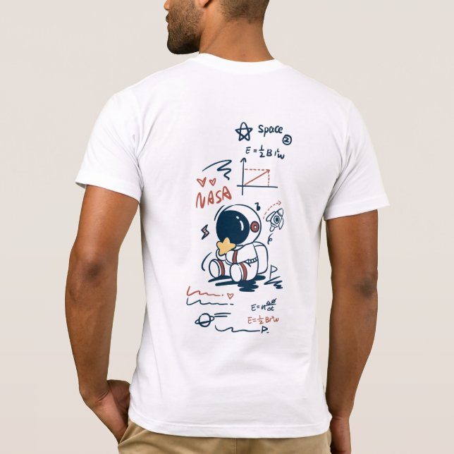  Cute Astronaut Space Cartoon Back Print T-Shirt (Baksida)