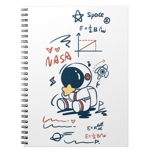 Cute Astronaut Space Cartoon Spiral Notebook Anteckningsbok (Framsidan)
