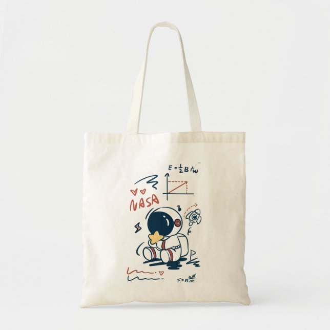  Cute Astronaut Space Cartoon Tote Bag Tygkasse (Framsidan)