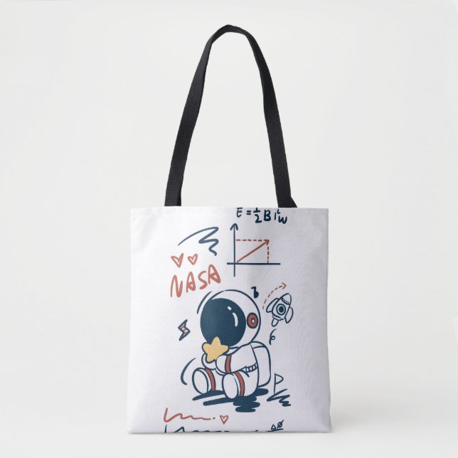 Cute Astronaut Space Cartoon Tote Bag Tygkasse (Framsida)
