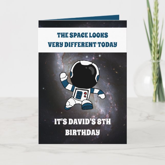 Cute Astronaut Space Galaxy Kids 8:e födelsedagen Kort (Framsida)