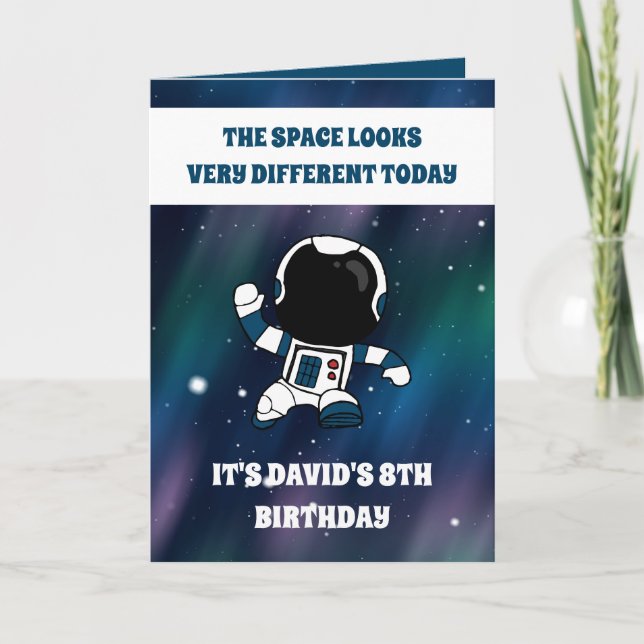 Cute Astronaut Space Lila Galaxy 8:e födelsedagen Kort (Framsida)
