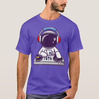 Cute astronaut spelar dj-musik med t shirt