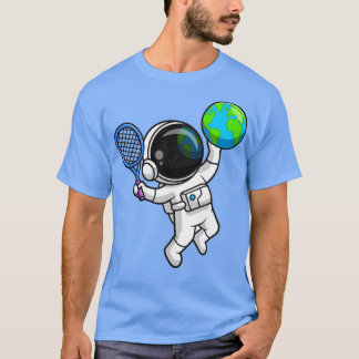 Cute Astronaut Spelar Earth Globe Tennis Tecknad T Shirt