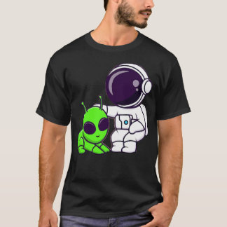 Cute Astronaut spelar med en främmande Tecknad T Shirt