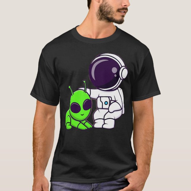 Cute Astronaut spelar med en främmande Tecknad T Shirt (Framsida)