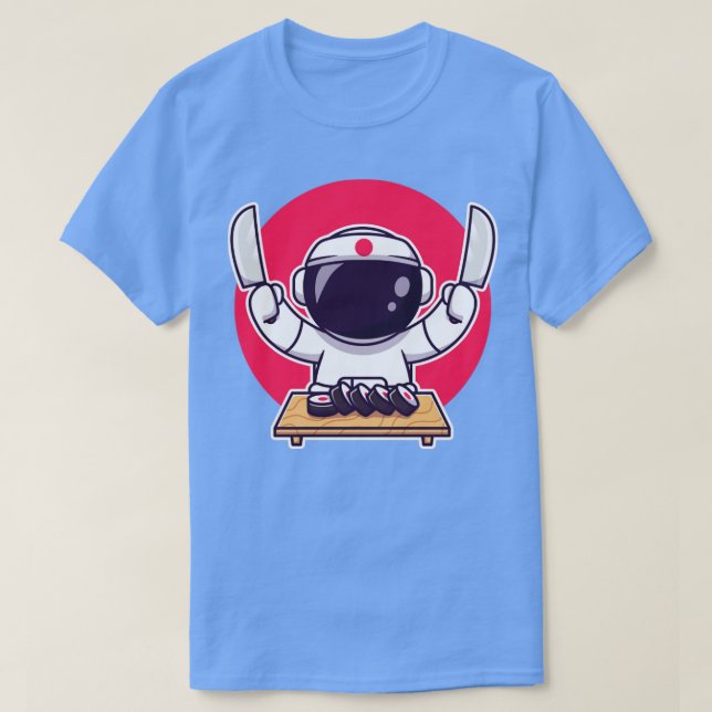 Cute Astronaut Sushi med Knivar T Shirt (Design framsida)
