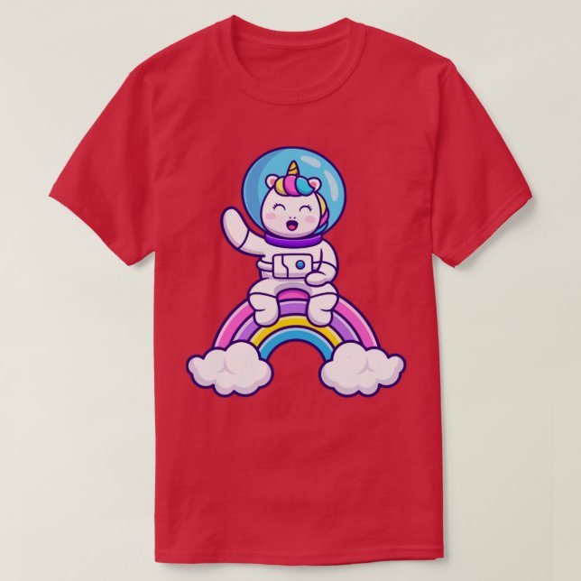 Cute Astronaut Unicorn Sitta on Rainbow Tecknad T Shirt (Design framsida)