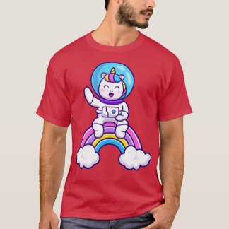 Cute Astronaut Unicorn Sitta on Rainbow Tecknad T Shirt