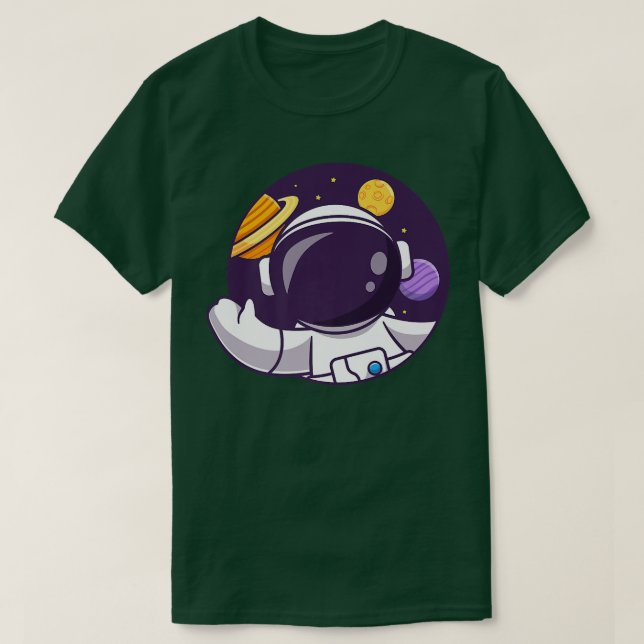 Cute Astronaut Wave Hand Space Hål säger Hellow P T Shirt (Design framsida)