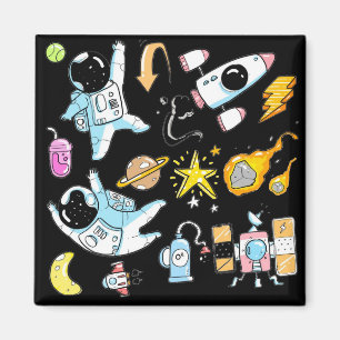 Cute Astronauter i Space Doodles Kids Magnet