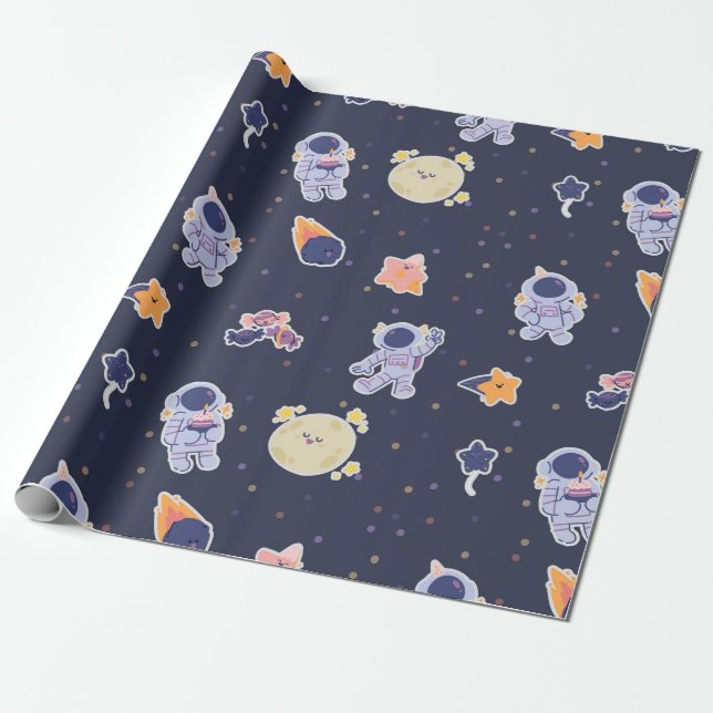 Cute Astronauts and Stars Space Presentpapper (Utrullad)