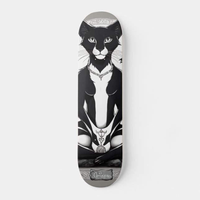Cute Athletic Yoga Mystic Cat: Skateboard Design" (Framsida)