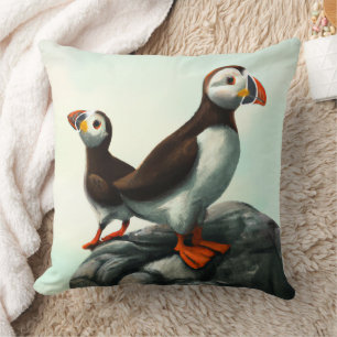 Cute Atlantic Puffins Seabirds på Sten Kudde