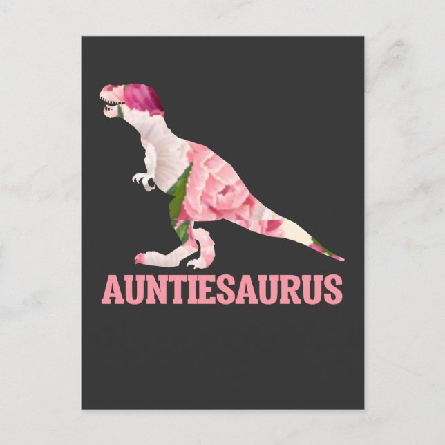 Cute Auntiesaurus Moster Dino med Blommigt Flowes Vykort (Framsida)