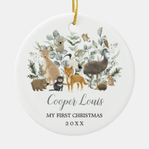 Cute Aussie Animals Greenery Baby 1:a jul Julgransprydnad Keramik