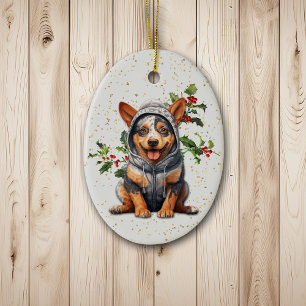 Cute Aussie Cattle Hund jul Holly Julgransprydnad Keramik
